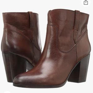 Frye Myra brown leather heeled ankle boot bootie Redwood Womens 7